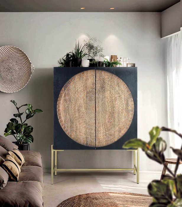 Giner Y Colomer Armario Madera de Mango y Metal Nogal Oscuro 143x100x40 cm
